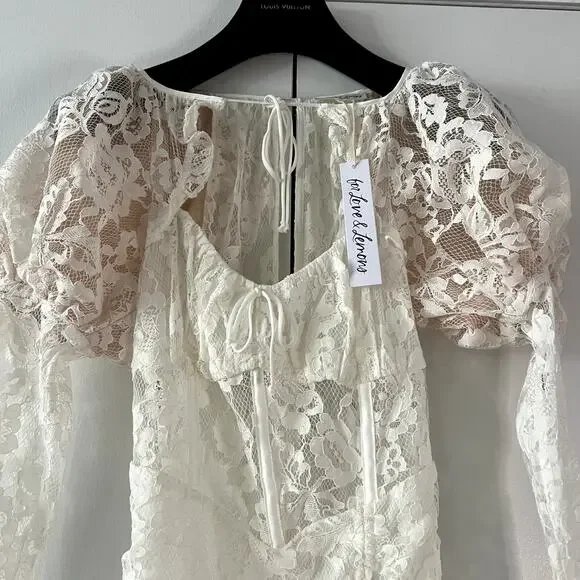 For Love & Lemons Revolve White Lace Victoria Mini Dress size XS CL1